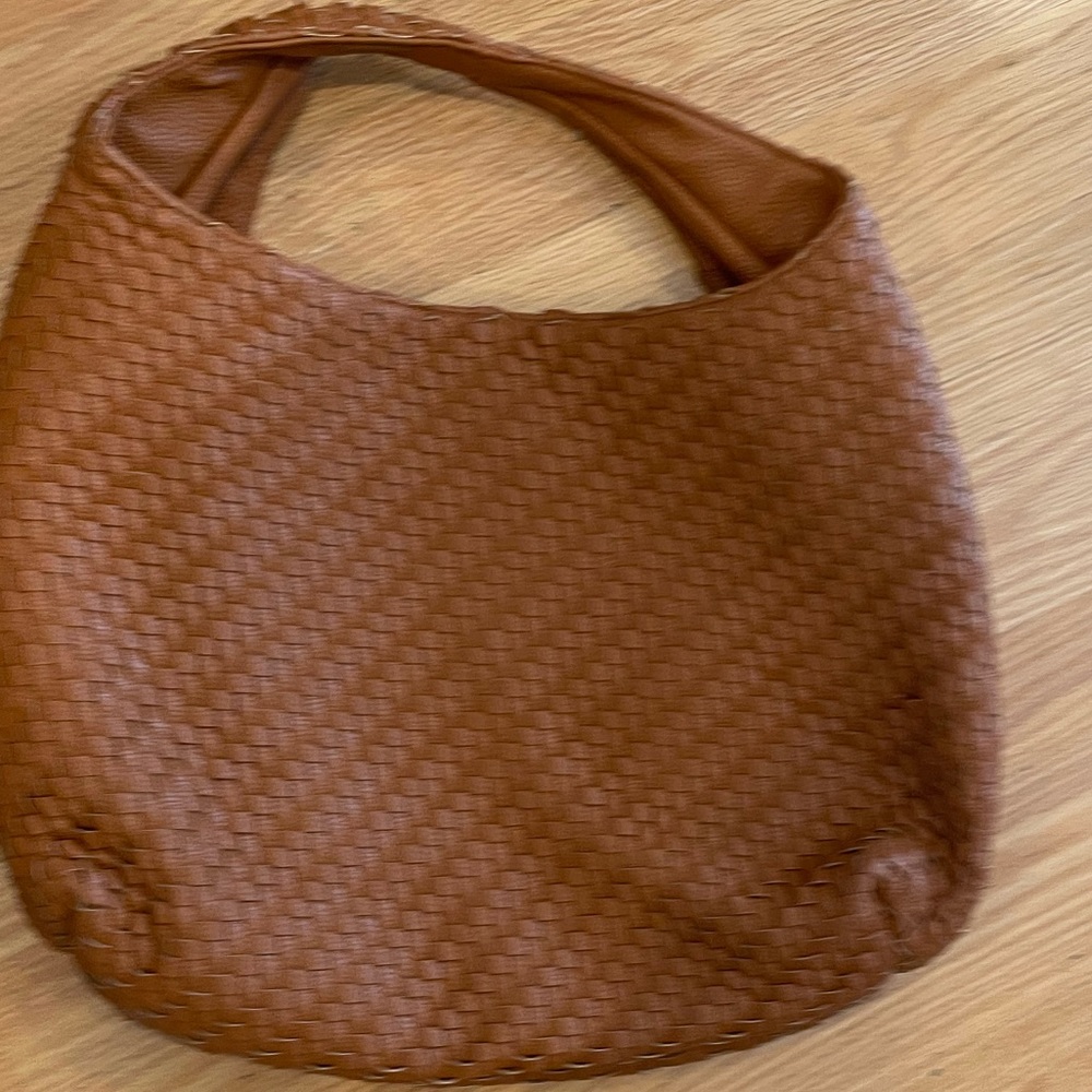 Brown leather woven shoulder purse